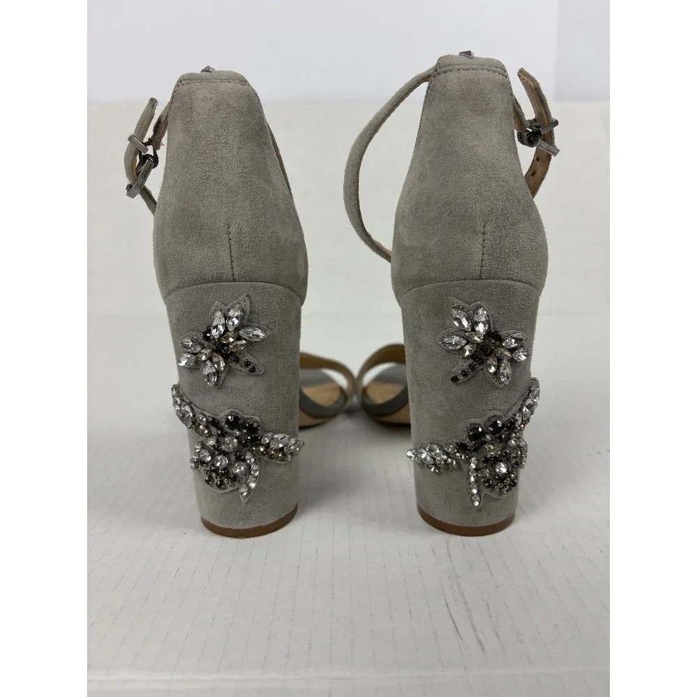 Sam Edelman Yaro 2 Jeweled Block Heel Ankle Strap Sandals Gray Suede 8.5M